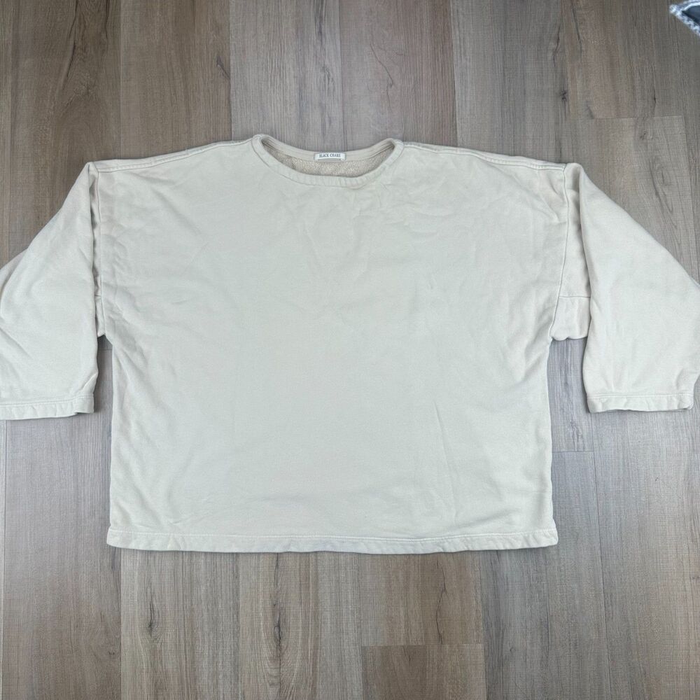 Black Crane Women's Small S 100% Cotton Beige Box Sweatshirt Top Shirt